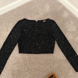 Alice + Olivia black Sequin Long-Sleeve Crop Top